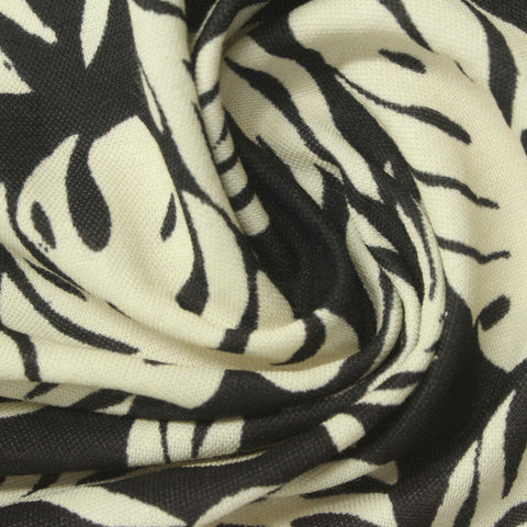 Black Tropical-Leaf Piqué Knit, Viscose-Nylon