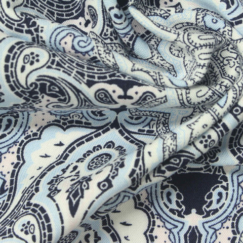 Navy Geometric Poplin, Viscose