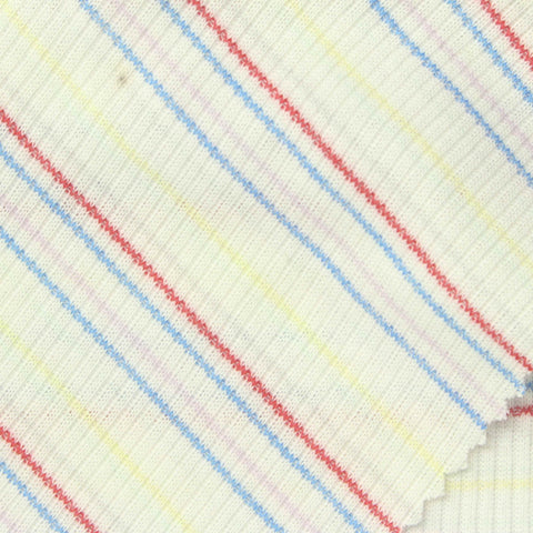 White Horizontal-Stripe Rib Knit, Cotton-Poly, 160 gsm