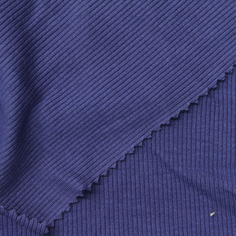 Viscose Stretch Rib Knit Fabric, 275 gsm, 130 cm — Navy