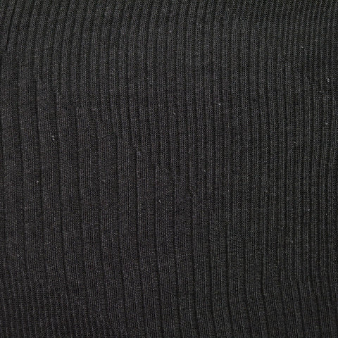 Polyester Viscose Stretch Rib Knit Fabric, 220 gsm — Black