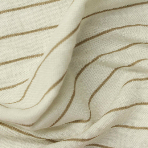 Tan Horizontal-Stripe Interlock Knit, Viscose-Nylon