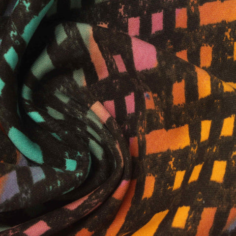 Teal Abstract Interlock Knit, Poly-Viscose