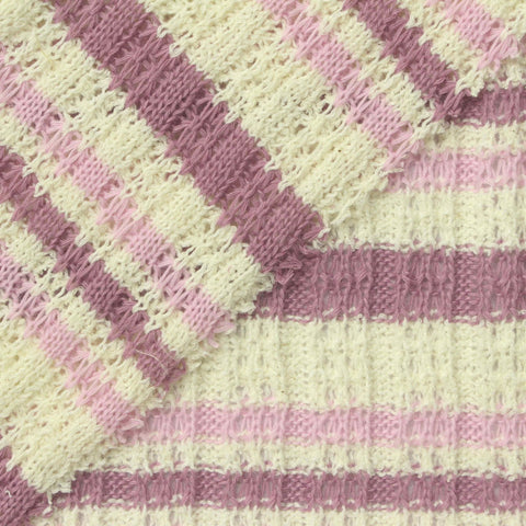 Cream Horizontal-Stripe Rib Knit, Poly-Cotton, 250 gsm, 170 cm