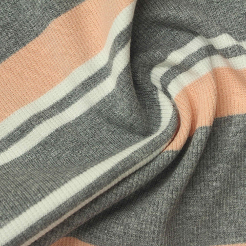 Grey Horizontal-Stripe Rib Knit, Cotton-Viscose