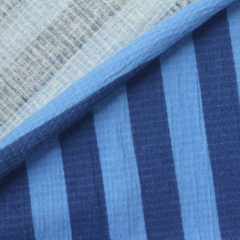 Blue Vertical-Stripe Crepe, Cotton