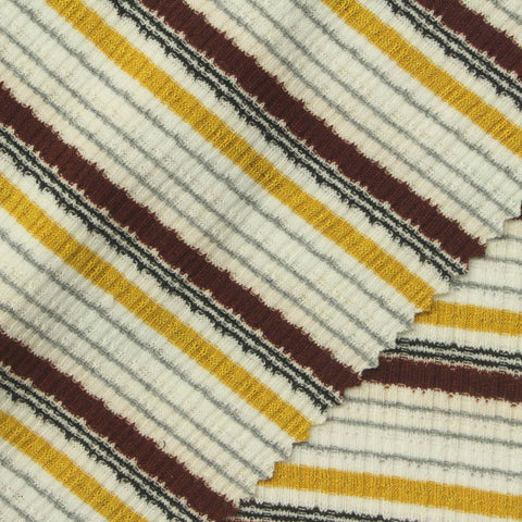Cream Stripe Rib Knit, Poly-Viscose