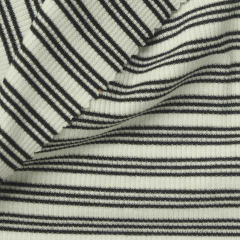 Black Horizontal-Stripe Rib Knit, Poly-Viscose, 200 gsm