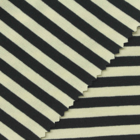 Striped Cotton Stretch Rib Knit Fabric, 240 gsm, 150 cm — Navy