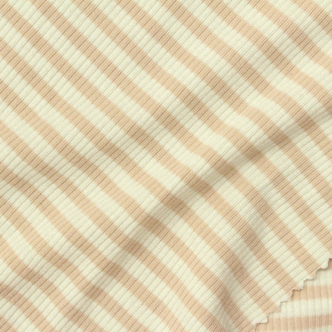 Cream Horizontal-Stripe Rib Knit, Poly-Viscose, 240 gsm