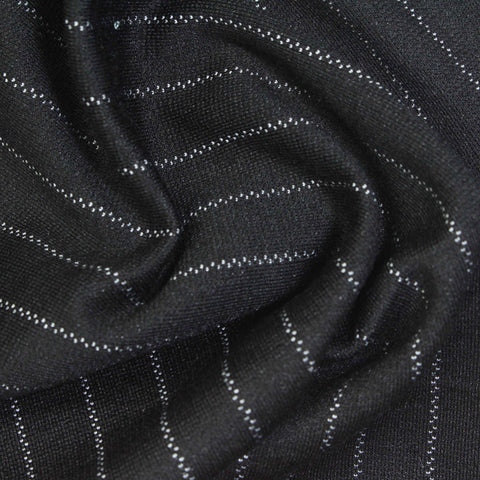 White Vertical-Stripe Ponte Knit, Viscose-Nylon