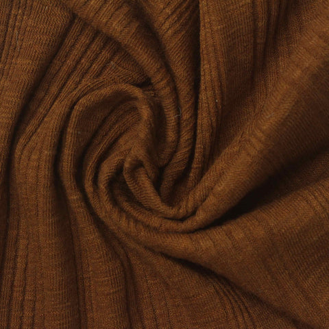 Slub Cotton Modal Stretch Rib Knit Fabric, 212 gsm, 150 cm — Brown