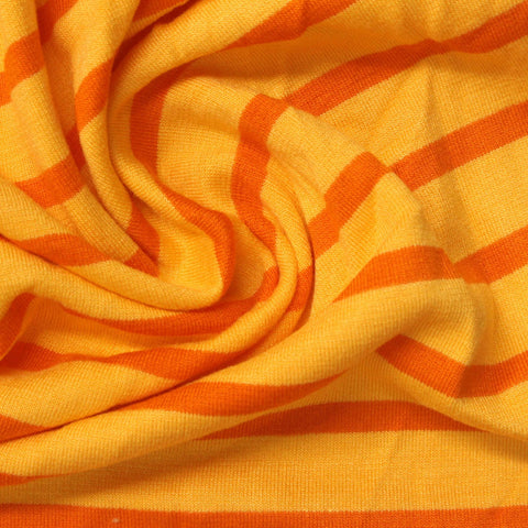 Orange Horizontal-Stripe Ponte Knit, Viscose-Poly, 330 gsm