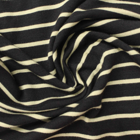 Navy Horizontal-Stripe Knit, Viscose, 293 gsm