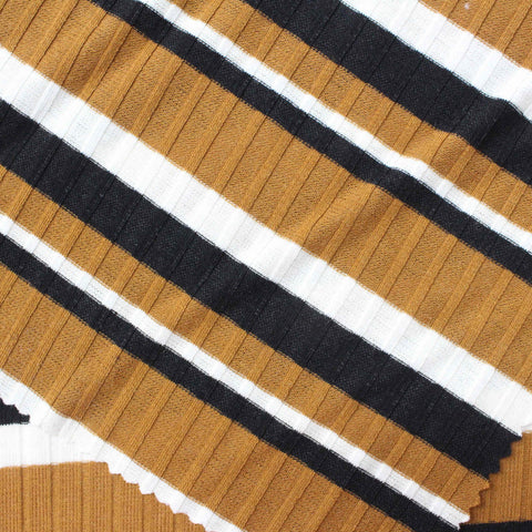 Brown Horizontal-Stripe Rib Knit, Poly-Viscose, 169 gsm