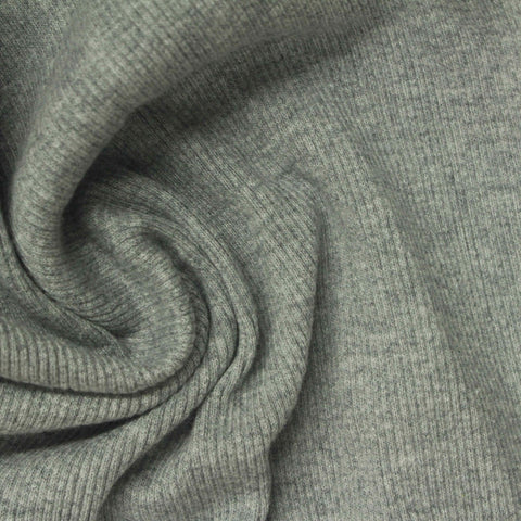 Heather Grey Marl Rib Knit, Cotton, 400 gsm