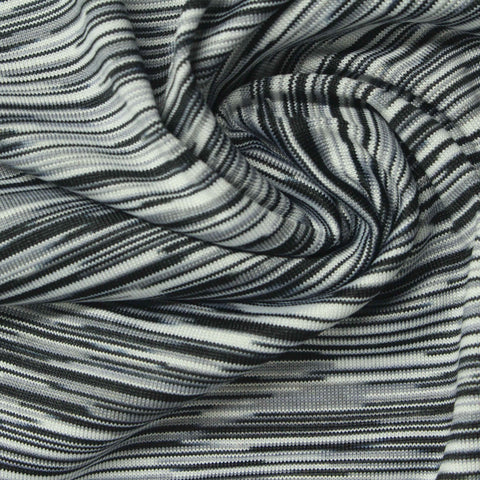 Black Horizontal-Stripe Jersey Knit, Polyester, 185 gsm