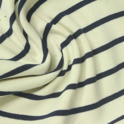 Dark Grey Horizontal-Stripe Rib Knit, Cotton, 335 gsm