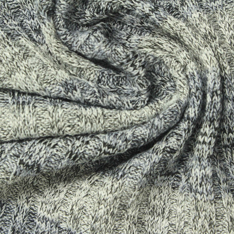 Black Marl Rib Knit, Poly-Viscose, 270 gsm