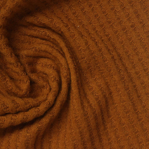 Brushed Polyester Viscose Stretch Waffle Knit Fabric, 220 gsm, 140 cm — Brown