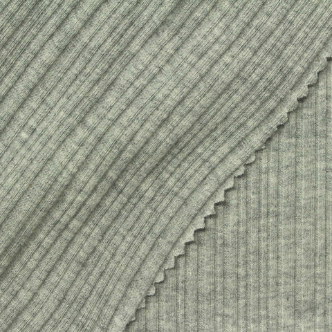 Light Grey Marl Rib Knit, Cotton, 160 gsm