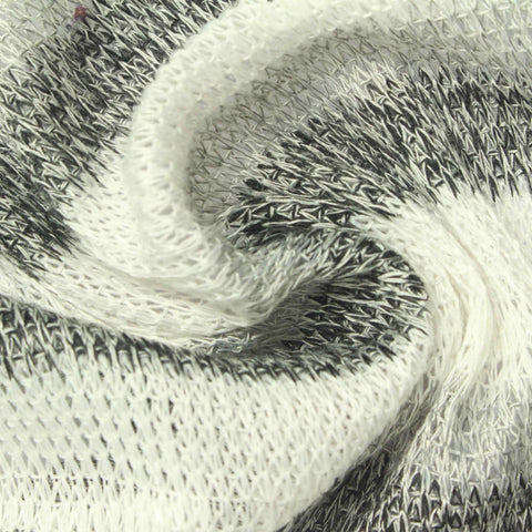 White Horizontal-Stripe Chunky Knit, Viscose-Poly, 176 gsm