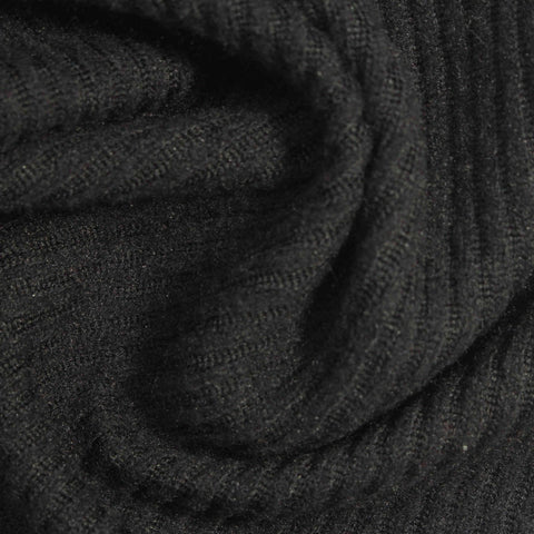 Brushed Polyester Stretch Rib Knit Fabric, 254 gsm, 157 cm — Black