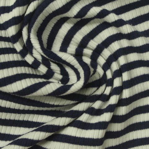Navy Horizontal-Stripe Rib Knit, Cotton