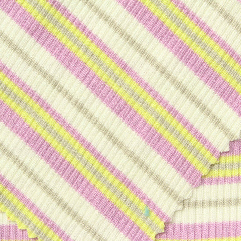 Pink Horizontal-Stripe Rib Knit, Viscose, 230 gsm