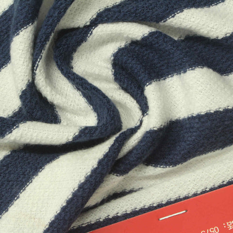 Navy Horizontal-Stripe French Terry, Poly-Cotton, 210 gsm