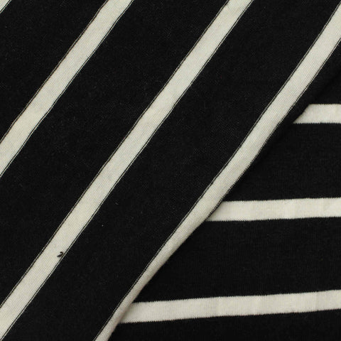 Black Horizontal-Stripe Jersey Knit, Poly-Viscose, 180 gsm, 165 cm