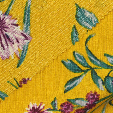 Purple Flowers Crepe, Polyester