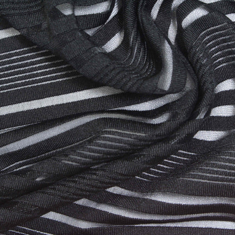 Black Horizontal-Stripe Knit, Polyester, 150 gsm, 155 cm