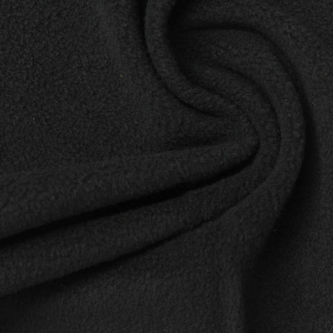 Polyester Stretch Fleece Fabric, 260 gsm, 155 cm — Black