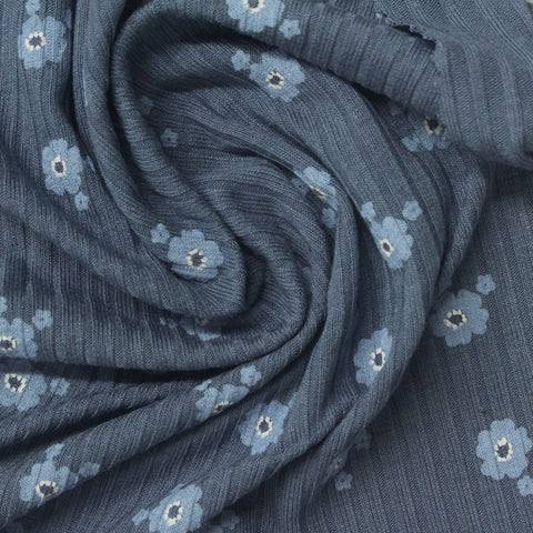 Light Blue Floral Rib Knit, Viscose