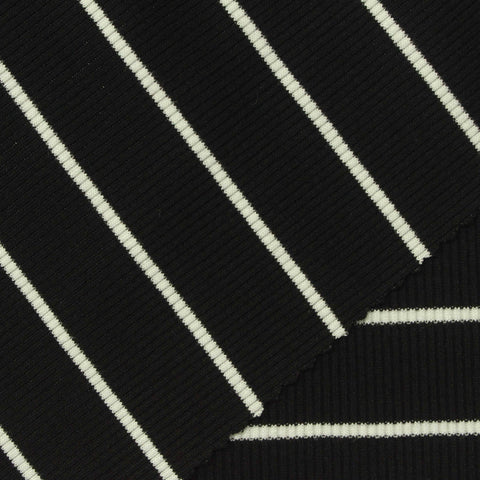 White Horizontal-Stripe Rib Knit, Viscose, 240 gsm