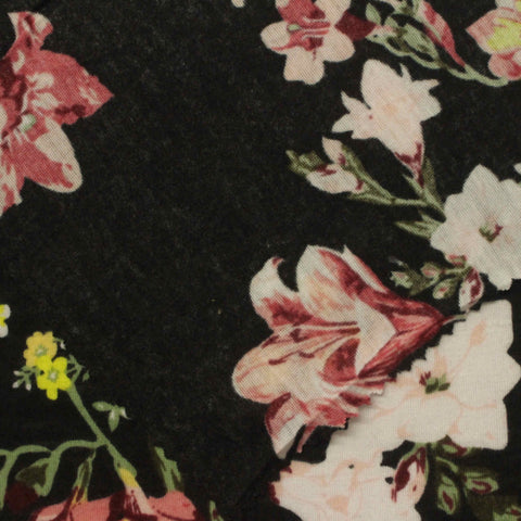 Yellow Floral Jersey Knit, Polyester, 150 gsm