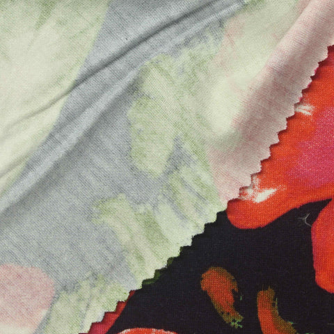 Red Floral Jersey Knit, Viscose