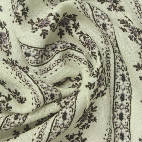 White Vertical-Stripe Crepe, Viscose, 100 gsm