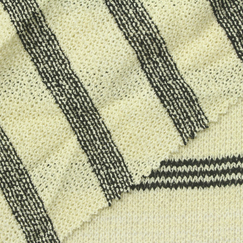 Cream Horizontal-Stripe Chunky Knit, Viscose-Poly, 280 gsm