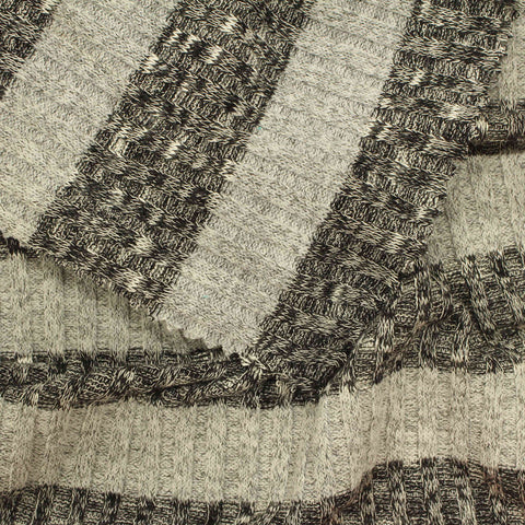 Light Grey Horizontal-Stripe Rib Knit, Poly-Viscose, 226 gsm