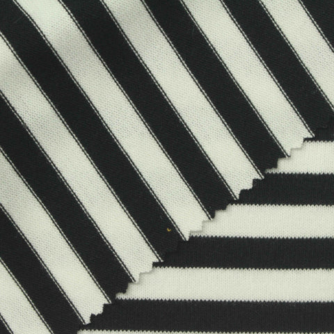 Black Horizontal-Stripe Jersey Knit, Poly-Viscose, 240 gsm