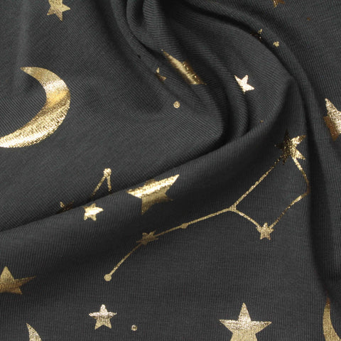 Gold Stars Jersey Knit, Cotton