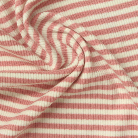 Pink Horizontal-Stripe Rib Knit, Cotton, 180 gsm