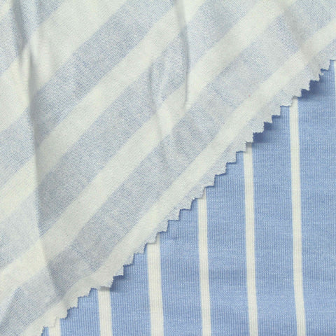 Blue Vertical-Stripe Jersey Knit, Viscose