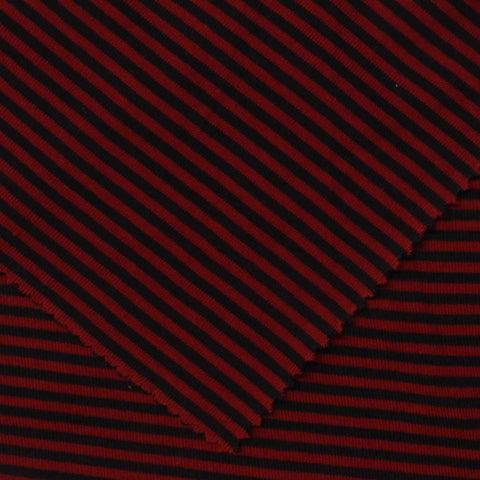 Red Horizontal-Stripe Rib Knit, 240 gsm