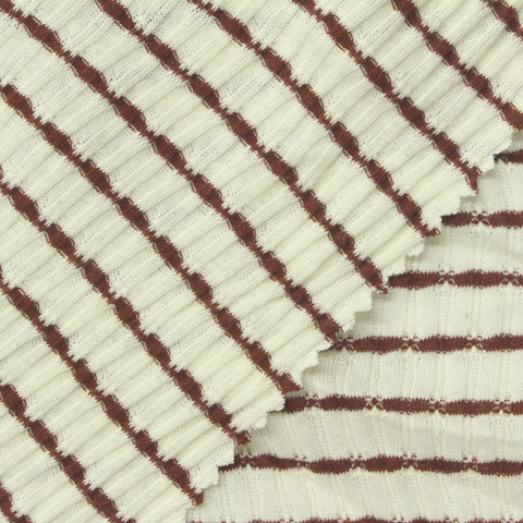 Brown Horizontal-Stripe Rib Knit, Cotton, 145 gsm