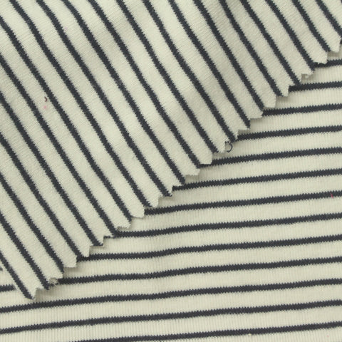 Dark Grey Horizontal-Stripe Rib Knit, Cotton, 240 gsm