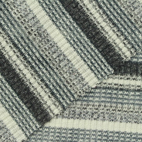 White Horizontal-Stripe Rib Knit, Poly-Viscose, 225 gsm