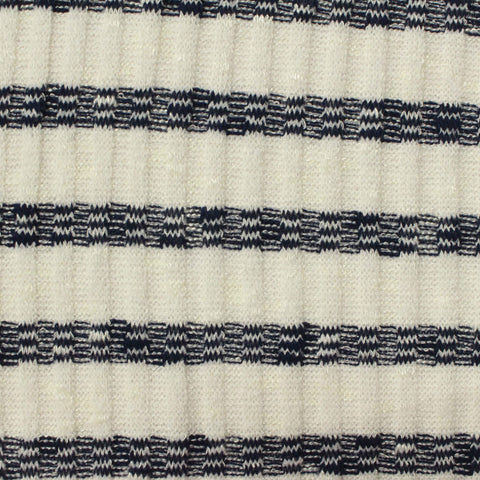 Navy Stripes Rib Knit, Viscose-Poly